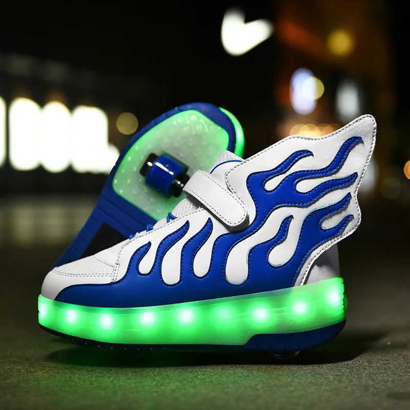 

Children's Sneakers Two Wheeled Walking Shoes Rechargeable Lights High Top LED Training Kids Roller Skating Shoes for Boy Girl