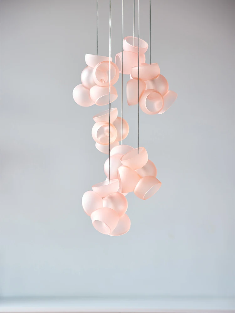 

Geometric Glass G9 LED Pendant Chandelier Light Pink Black White for Living Room Interior Modern Home Decoration