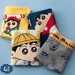 4PCS Crayon Shin-chan Children Cotton Boxer Briefs Boy Shorts Slim Fit Underwear Full Cotton Four-corner Pants Head Shorts Gift