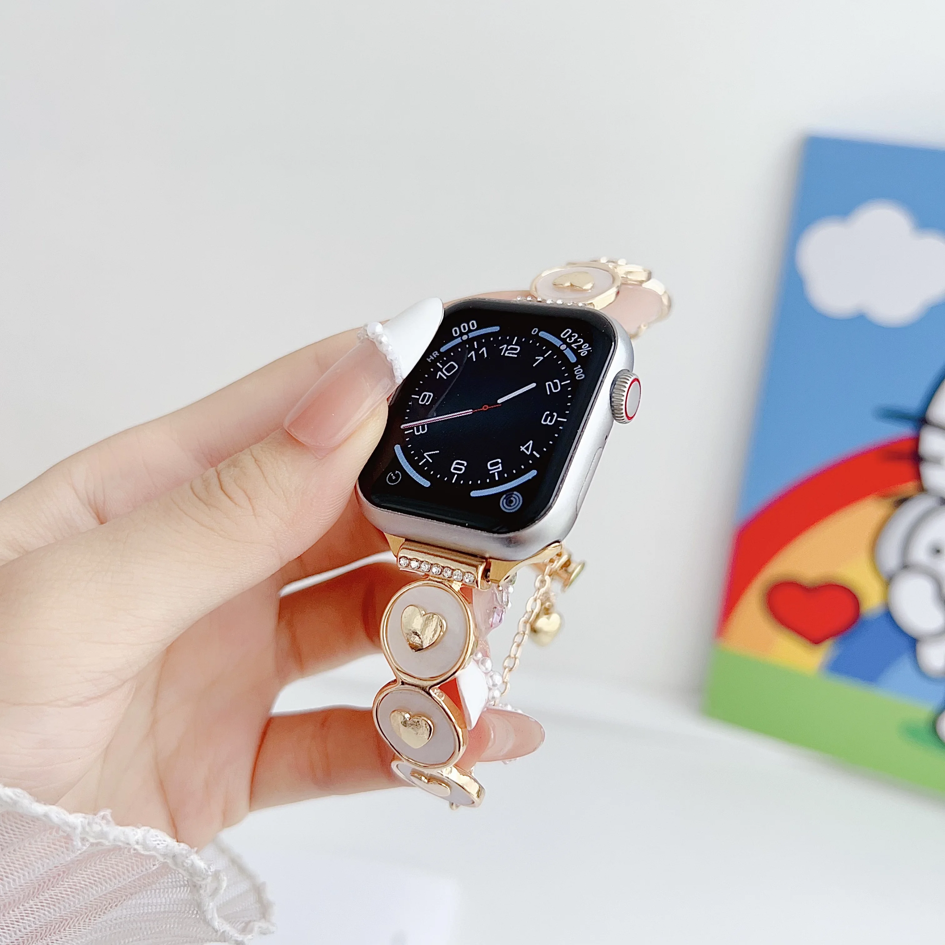 Metalowy pasek do paska do zegarka Apple trójwymiarowy łańcuszek do bransoletki miłosnej z Iwatch9876SE Ultra40 41 44 45mm damski rozciągliwy nadgarstek