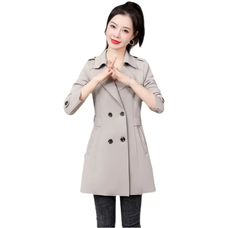 

Spring and Autumn 2023 New Trench Overcoat Women Tailored Collar Outwear Pop Fashion Temperament Small Medium Length Coat