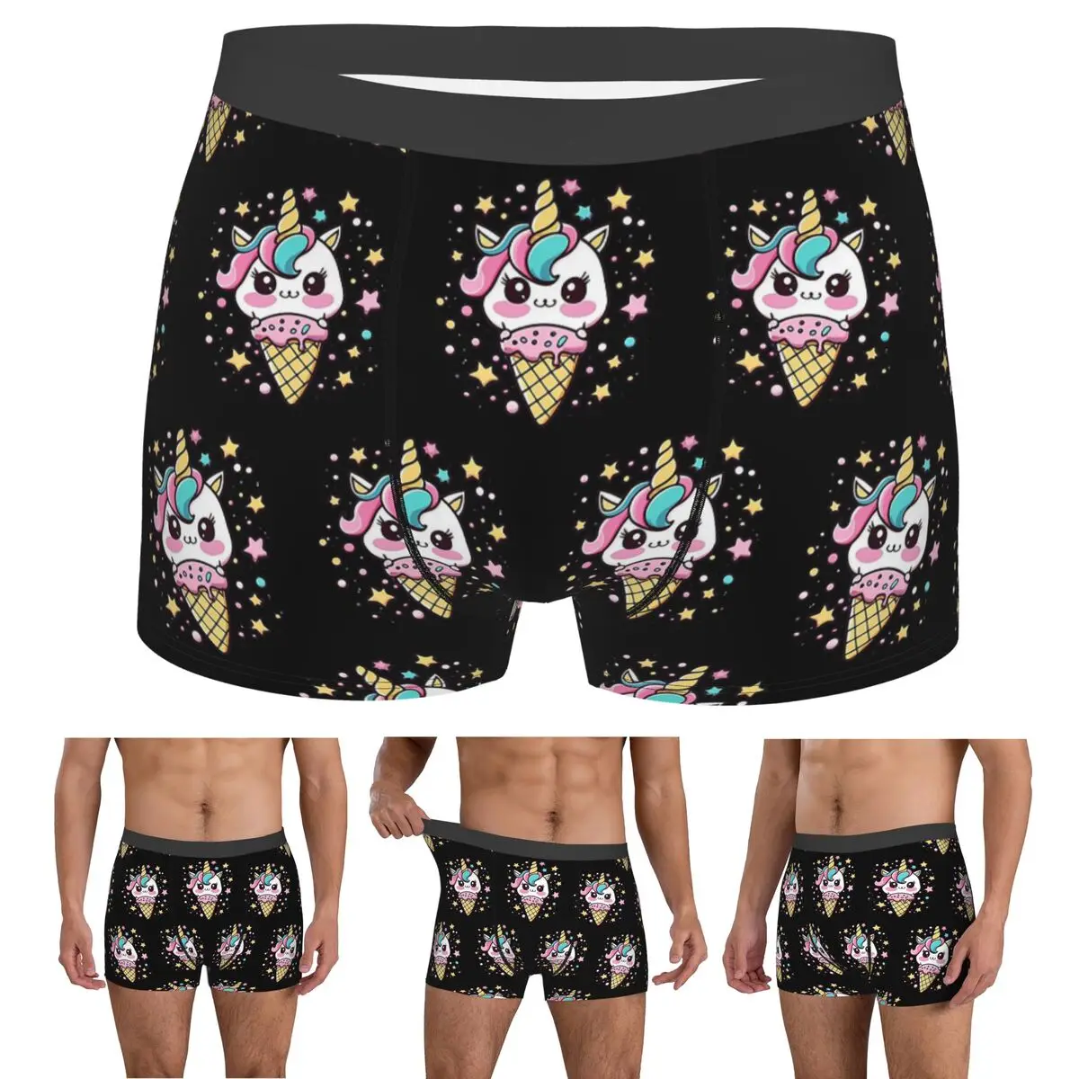 Boxer Underpants Shorts Ice Cream Unicorn Panties Men Ventilate Underwear for Homme Man Boyfriend Gift