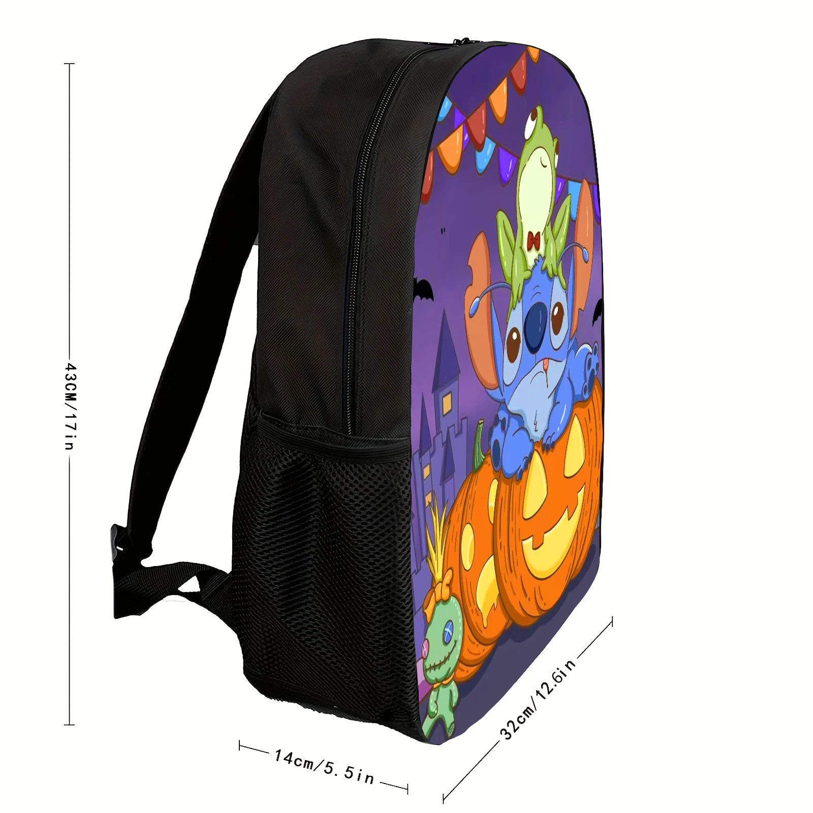 A Halloween themed pumpkin Stitch patterned backpack for commuting and daily use