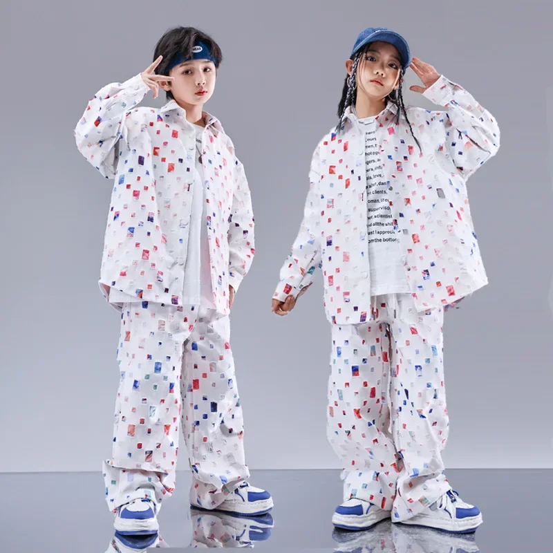 

Children Boys Girls Streetwear Loose Casual Long Sleeve Hole Shirts Pants Suits Sets Kids Tracksuits Stage Hip Hop Clothing