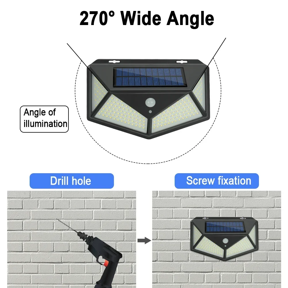 Lámpara LED Solar de pared para exteriores, luz con Sensor de movimiento luminoso de inducción humana, 3 modos, impermeable, para patio, escaleras, 100