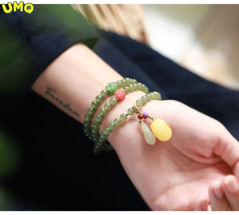 [ice Green] Beeswax High Water Head Oil Green Hotan Jade Jade Orchid Hand String Female Beeswax Pixiu Jewelry Bracelet