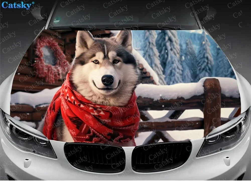 Siberian Husky Dog With Snow Car Hood Decal Truck Decals Vinyl Sticker Graphic Wrap Stickers Trucks Cars Bonnet Vinyls