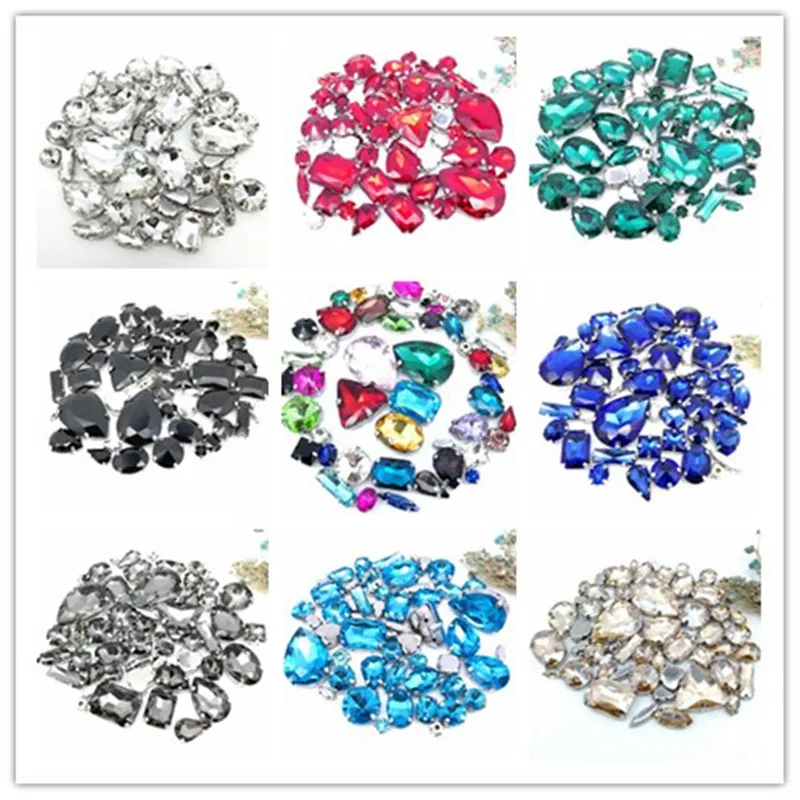 20 Colors 50pcs/pack Mix Size High Grade Crystal claw Rhinestone Silver Base Galss Sew on Stones Diy/Clothing Accessories