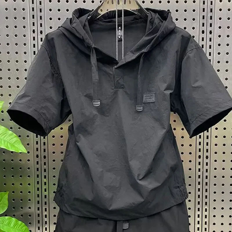 

Summer Lightweight Breathable Casual Loose Two-piece Set Fashionable Short Sleeved Hooded Shorts Set For Men