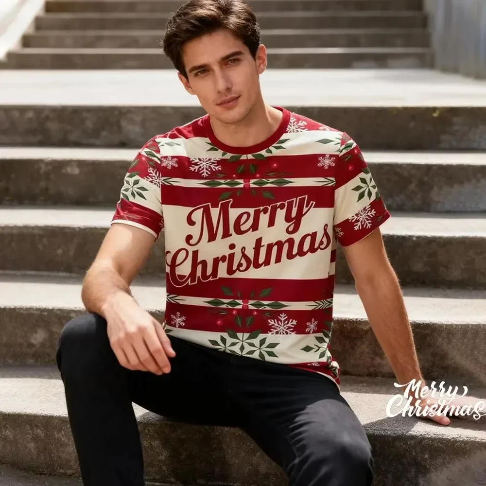 Merry Christmas 3D Print T-Shirt Festival Theme Pattern Party Casual Streetwear Unisex Comfortable Breathable Short Sleeve Tops