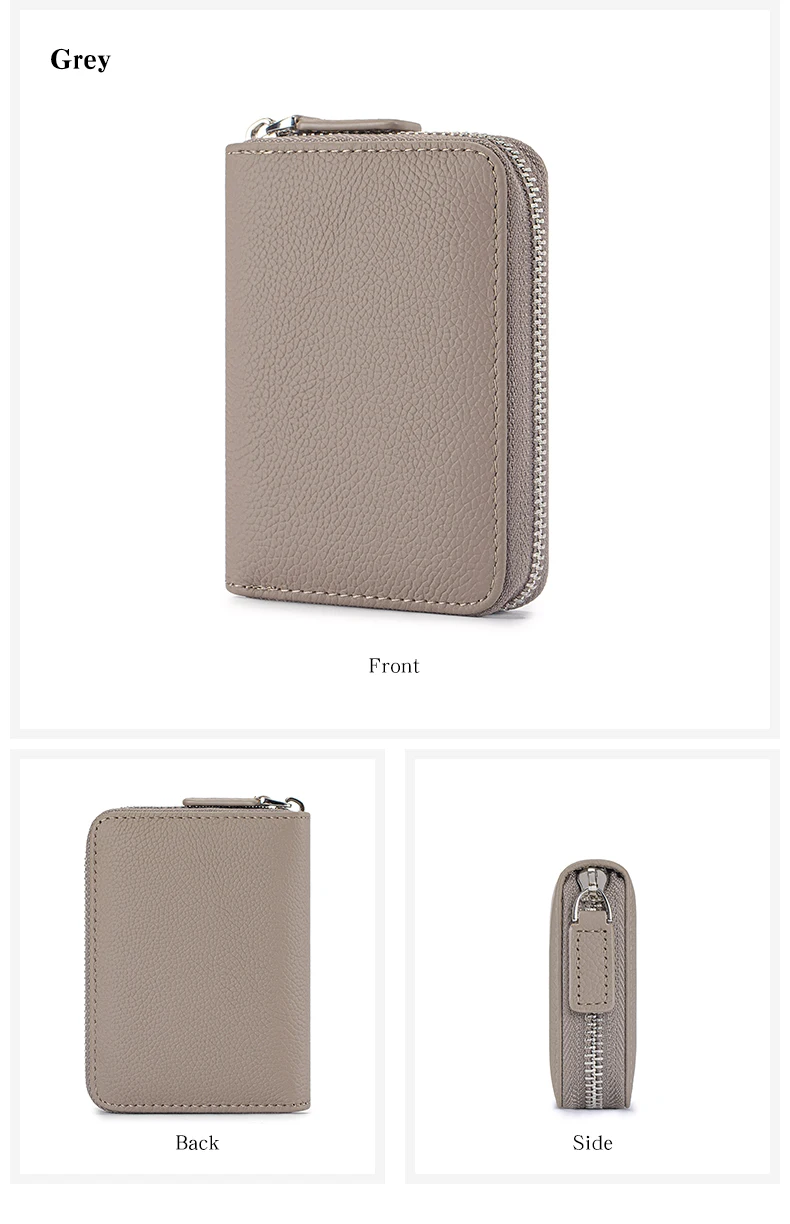 Genuine Leather Small Accordion Card Cases Holder For Women RFID Blocking Zipper Credit Card Wallet with Coin Pouch 2 Cash Slot