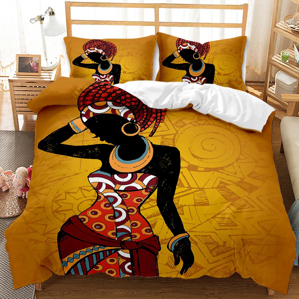 African American Bedding Set Yellow Duvet Cover set Black Women comforter cover Set&Pillowcase Bed Set for Girls Bedding Set