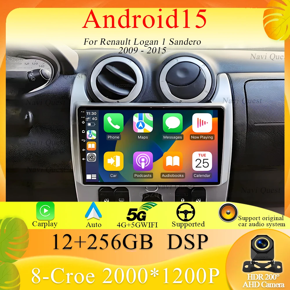 أندرويد 15 لرينو لوجان 1 سانديرو 2009 2010 2011 2012 - 2015 لارجوس داسيا داستر راديو السيارة مشغل وسائط متعددة Carplay ستيريو