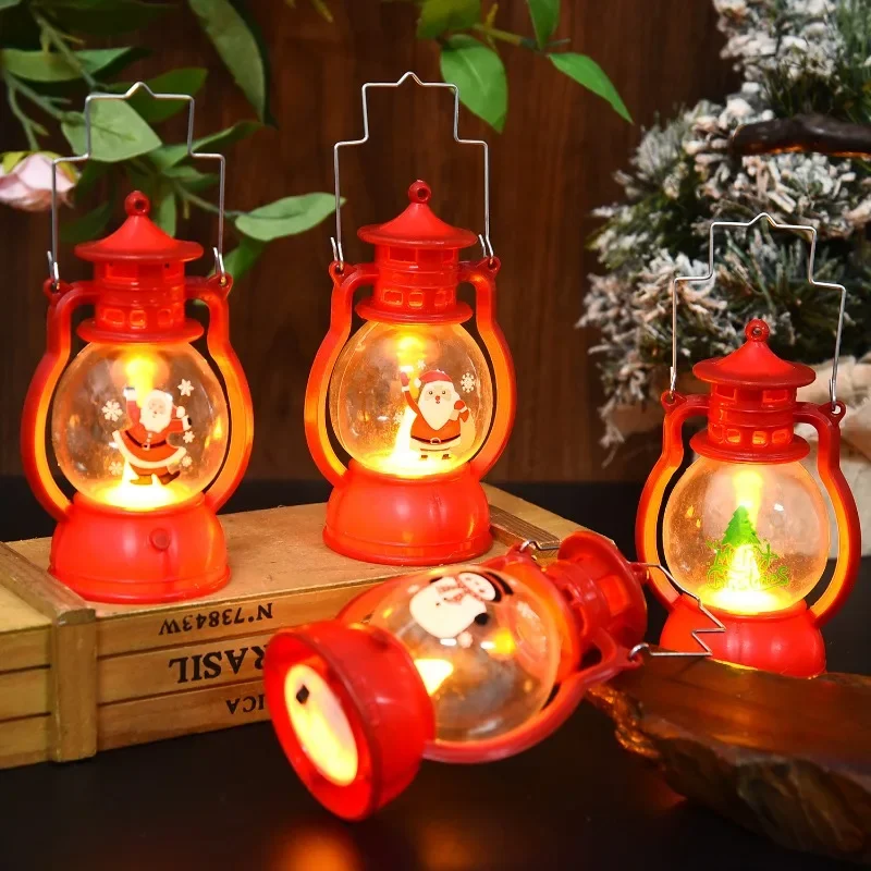 Christmas Portable Lantern LED Night Light Hanging Ornaments Santa Claus Snowman Oil Lamp Battery Operated Xmas New Year Gifts