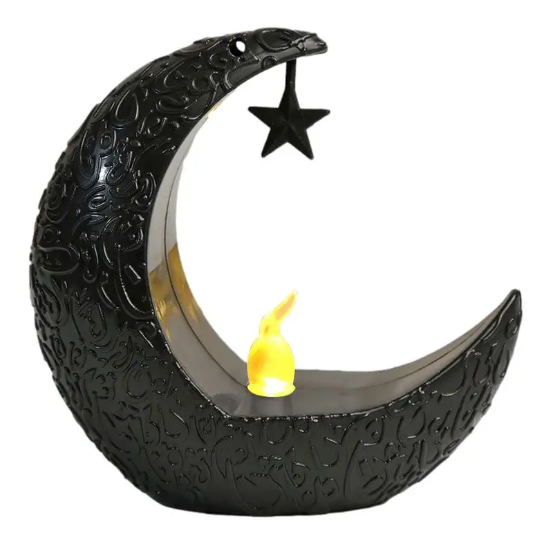 

Eid Candle Holders Holiday Retro Candle Holders Eid Moon Star Light Elegant Candle Lantern Tabletop LED Light Rustic Ornaments