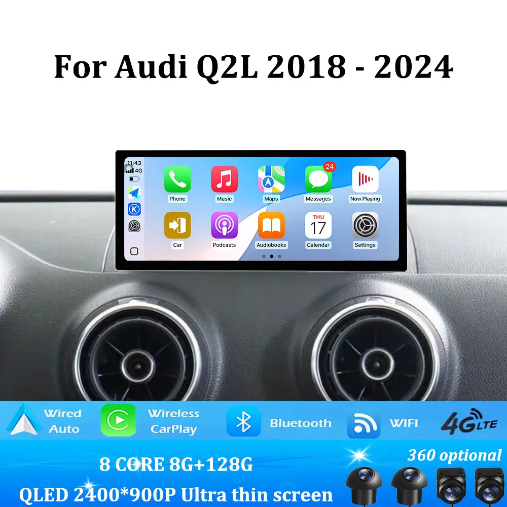 Ultra-thin host Wireless CarPlay Android 16 For Audi Q2L 2018 - 2024 Car Multimedia Radio Player DSP Stereo Navigation GPS WIFI