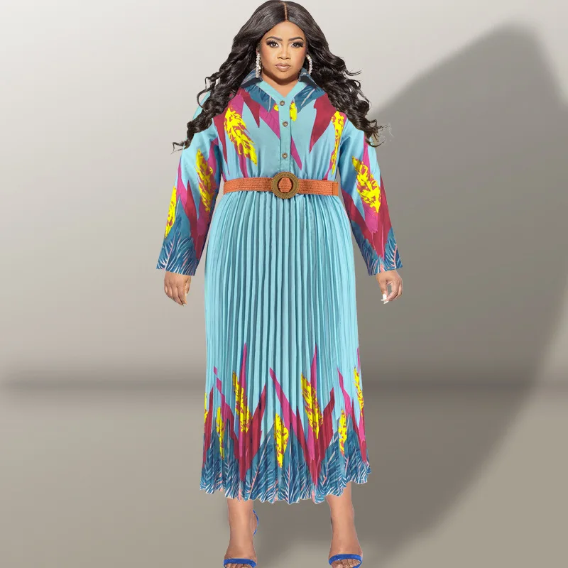 XL-5XL Plus Size African Dresses for Women Autumn Elegant African Long Sleeve V-neck Pleat Maxi Dress Dashiki African Clothing image 5