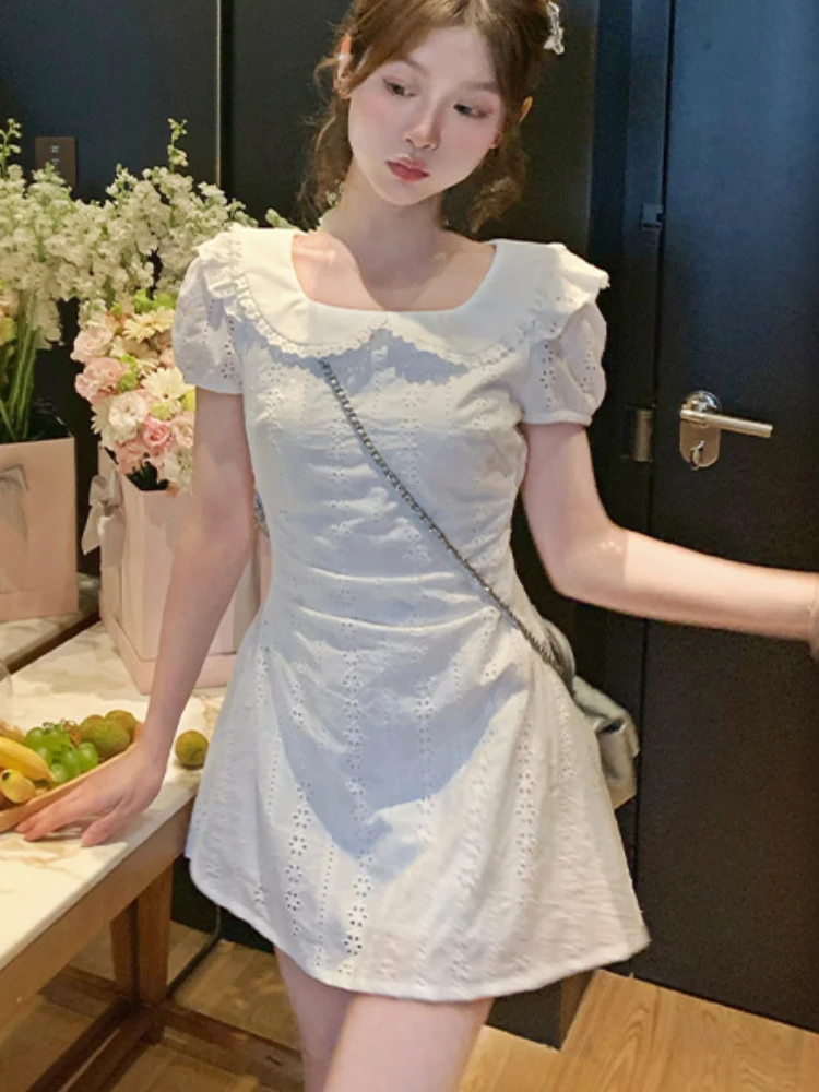 Summer White Korean Fashion Elegant Fairy Dress Women Casual Kawaii Party Dress Female Slim Bodycon Sweet Mini Dress 2023 New