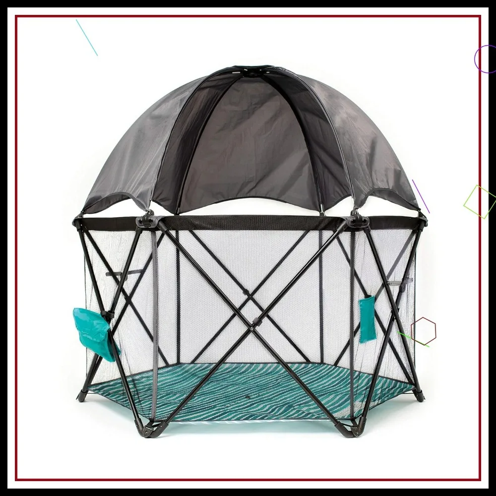 لعب شبكي محمول مع مظلة شمسية للأطفال، خفيف الوزن للاستخدام الداخلي والخارجي