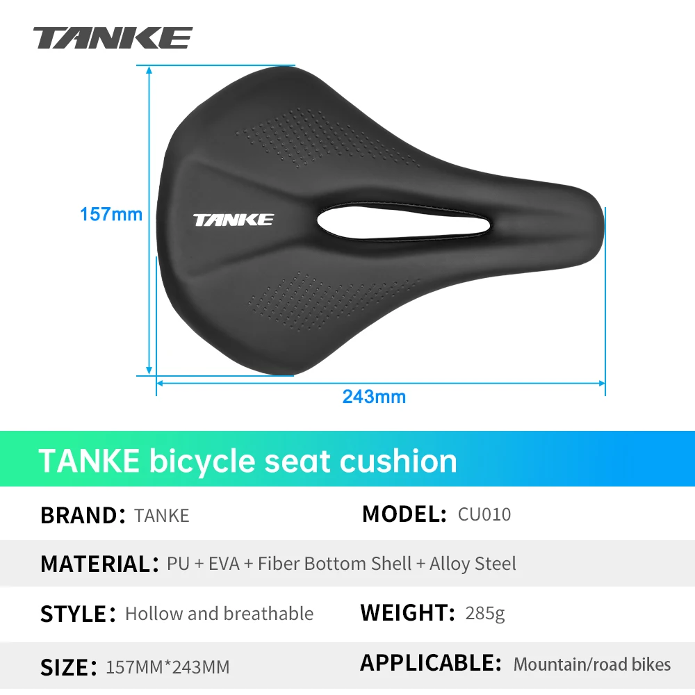 TANKE-sillín de bicicleta hueco y transpirable para hombre y mujer, asiento de bicicleta de montaña y carretera, absorción de golpes, cómodo, trasero grande, seguridad, PU