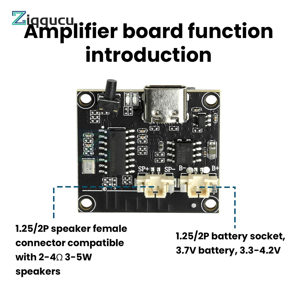 

DC 5V 3W BT Amplifier Module Adjustable Tuning Supports TF Card Playback Type-C Interface Mono Power Amplifier PCBA Board