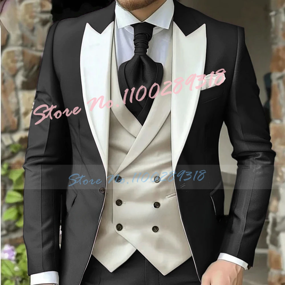 Classic Dark Brown Wedding Suits For Men Custom Made 3 Piece Jacket Vest Pants Set Formal Business Groom Tuxedos Costume Homme