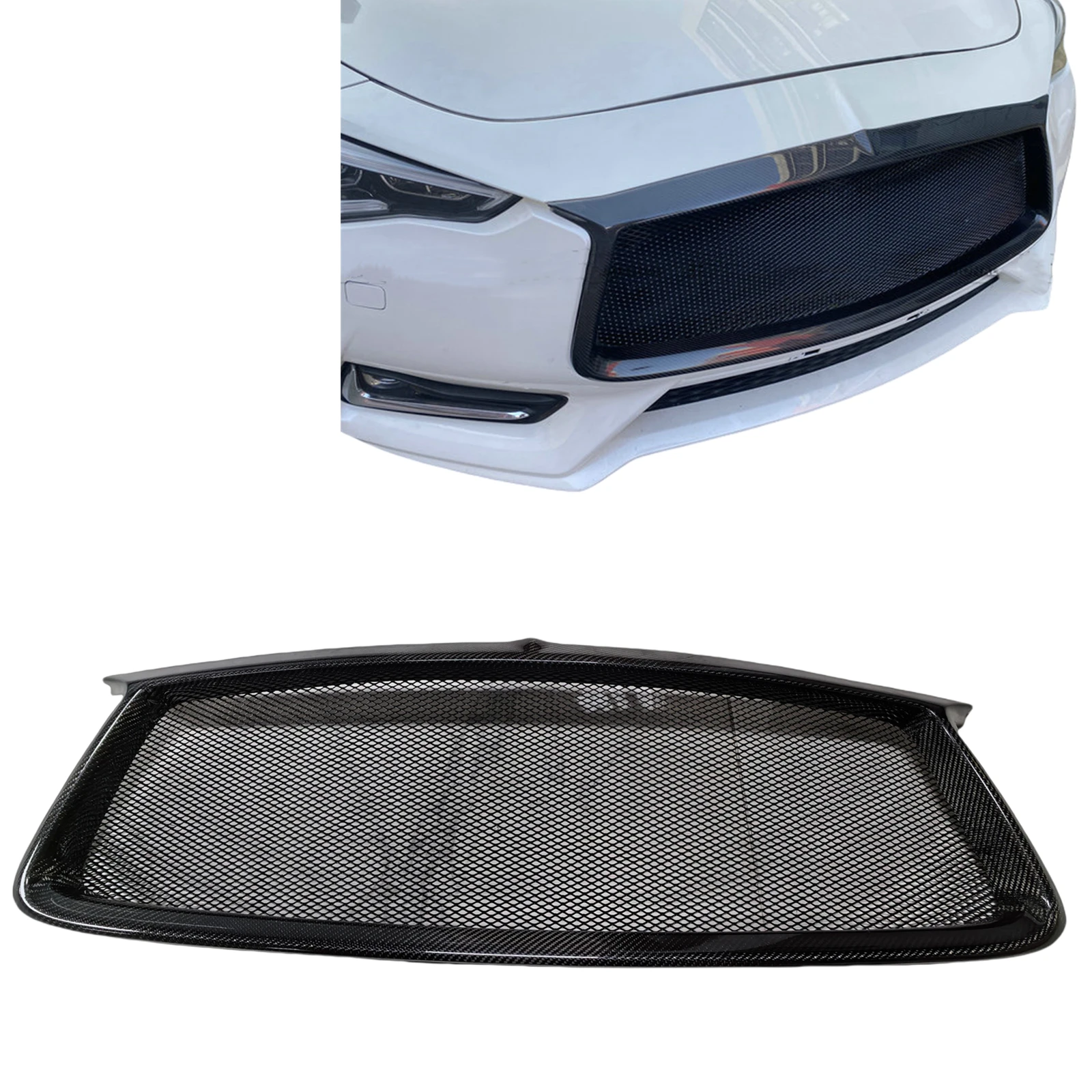 Front Grille Grill Car Upper Bumper Hood Mesh Grid For Infiniti Q60 CV37 2017-2022