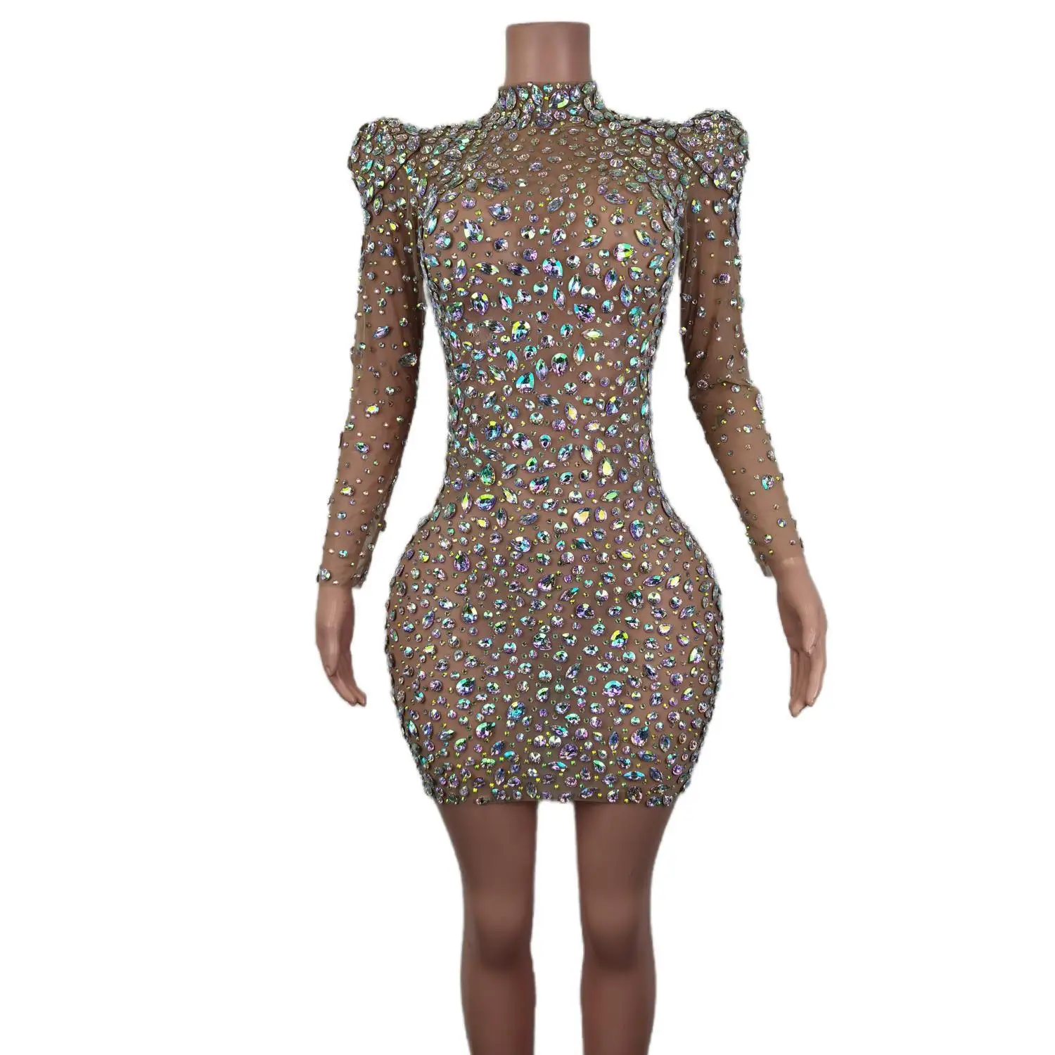 Fashion Show Stage Diamond Luxury Sequin Dress Singer Nightclub Showgirl Wear Party Women Evening Dress Rhinestone Slim Gowns