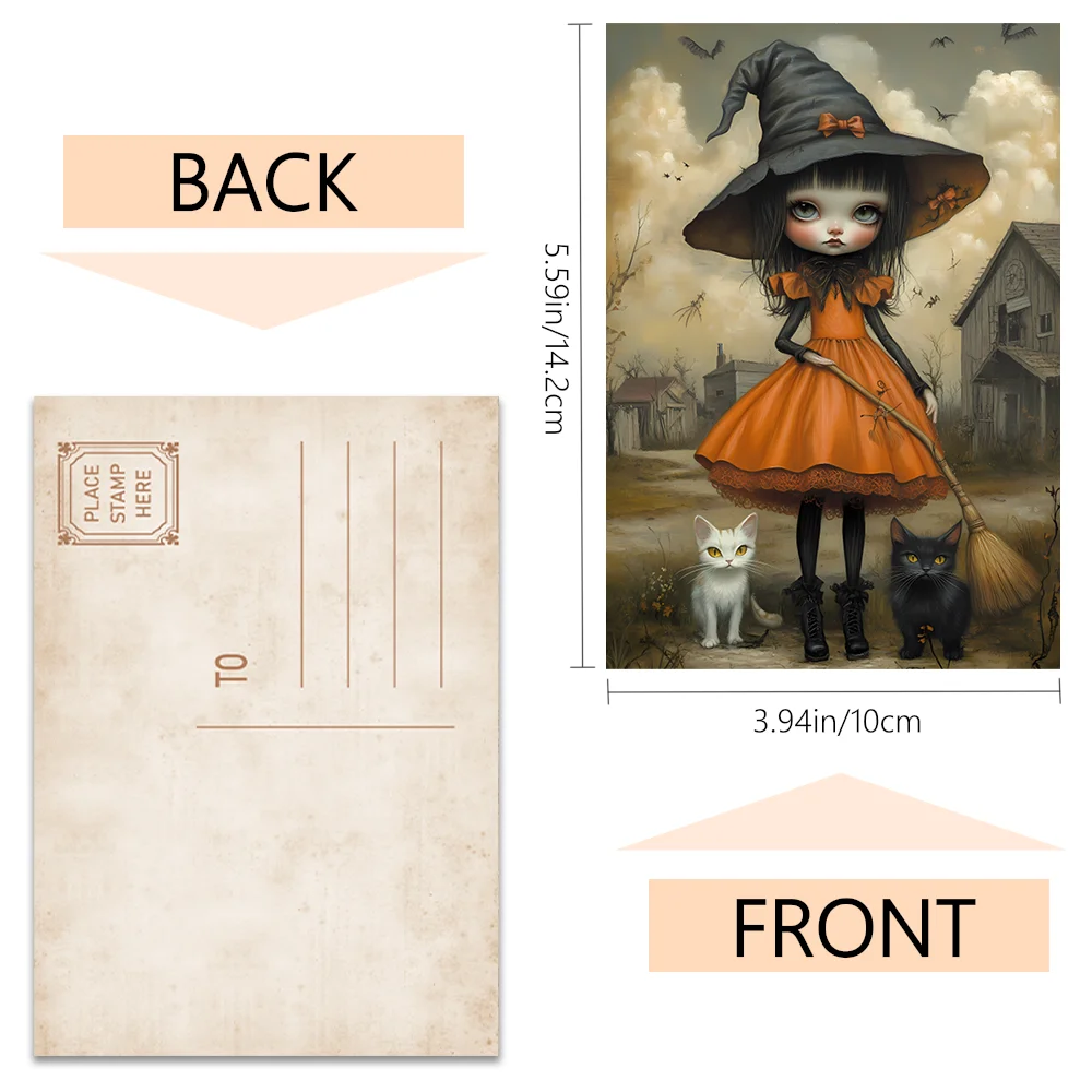 32 Stück, Retro-Halloween-Postkarten, Hexen, Geburtstags-/Jubiläumsgeschenke, Sammlerstücke, geeignet zum Verschenken und verschickbar. – Detail 3