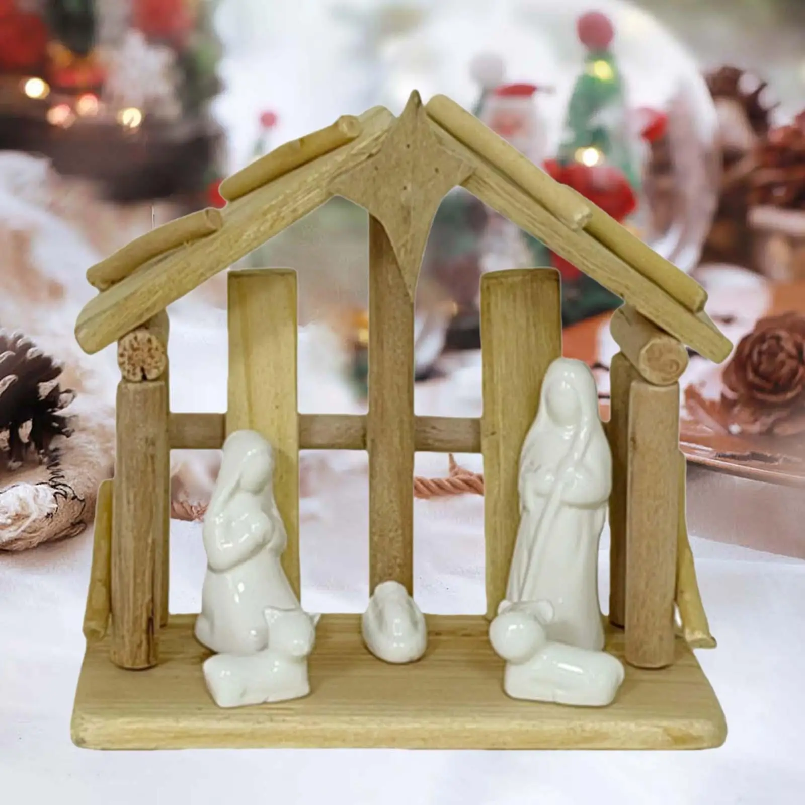 Christmas Nativity Scene Figurine Rustic Traditional Christmas Decor Ornament Tabletop Decoration Xmas Sculpture for Fireplace