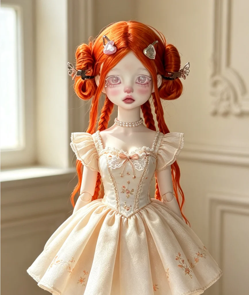 BJD Wig Doll Accessories Radish Red 1/4 BJD Braided Wig Bun Wig Hardhead Shell Mohair Hair Free Shipping