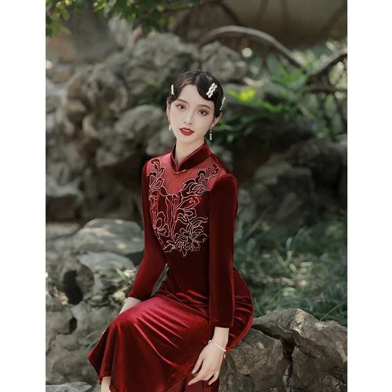 

Retro National Style Middle-aged and Elderly Women's Large Size Cheongsam 2022 Winter New Thickened Chinese Traditional Dress