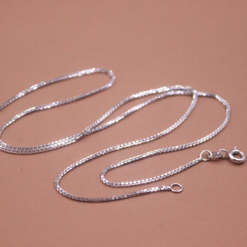 

AU750 Pure 18K White Gold Chain Women Gift 1mm Box Liink Necklace 3.1g / 43cm