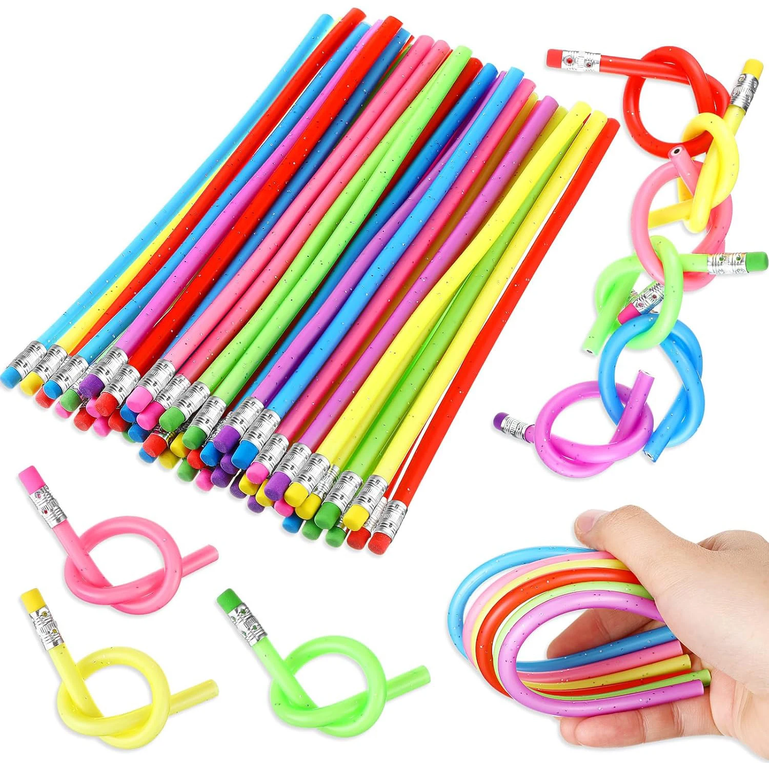 20 PCS Flexible Soft Pencil,Colorful Bendy Pencil,Magic Bendable Pencil with Eraser for Gifts and Reward