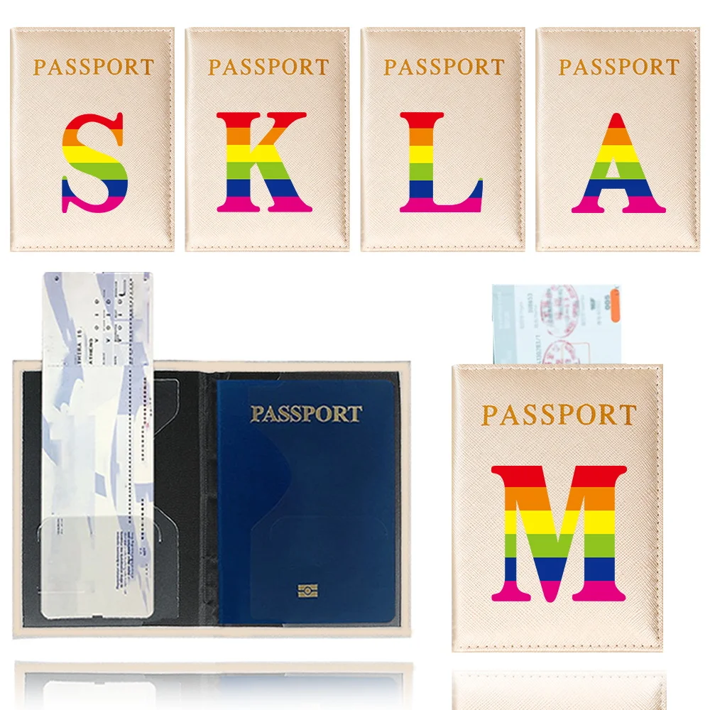 

Passport Cover Travel Waterproof Passport Holder Cover Wallet Gold Color ID Card Holders Rainbow Pattern Series