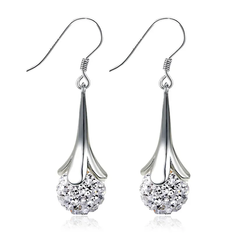 Korean fashion 925 sterling Silver special Rhinestone crystal Earrings Princess Ball Jewelry for women wedding accessories gifts