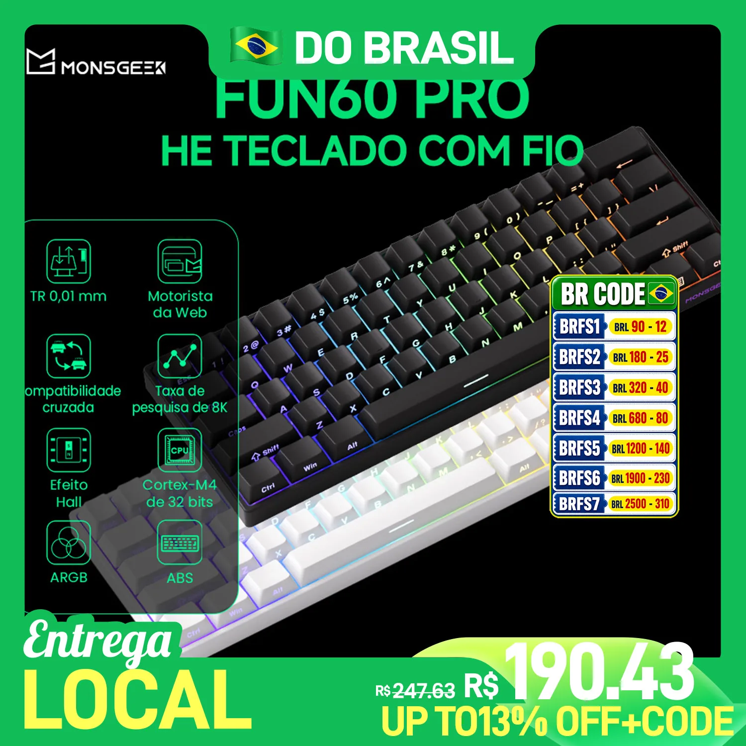 Akko monsGeek fun60 pro he teclado mecânico interruptor magnético 60% teclado para jogos gatilho rápido 0.01mm 8k teclado personalizado com fio