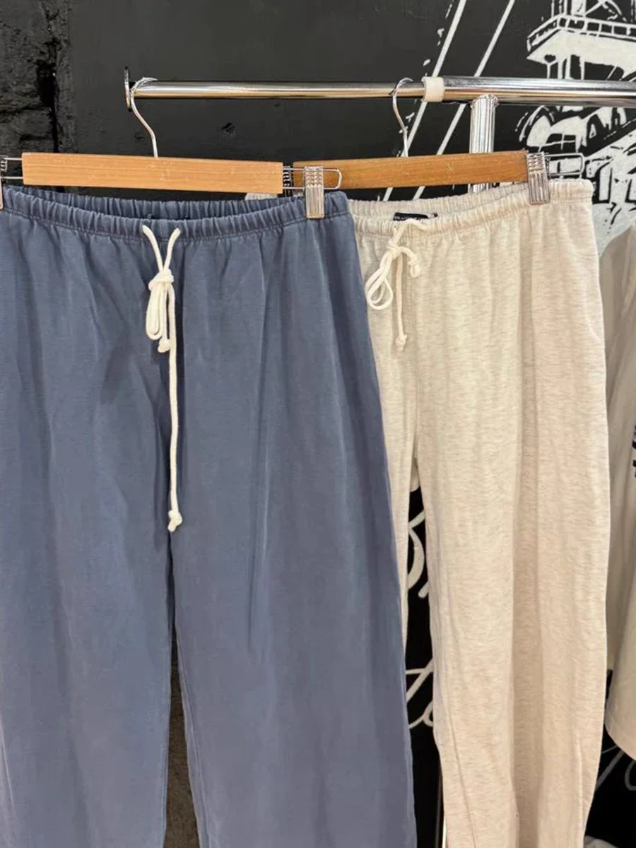 Solid Drawstring Straight Sweatpants Women Autumn High Waist Soft Cotton Trousers Casual Vintage Streetwear Sport Long Pant Y2k