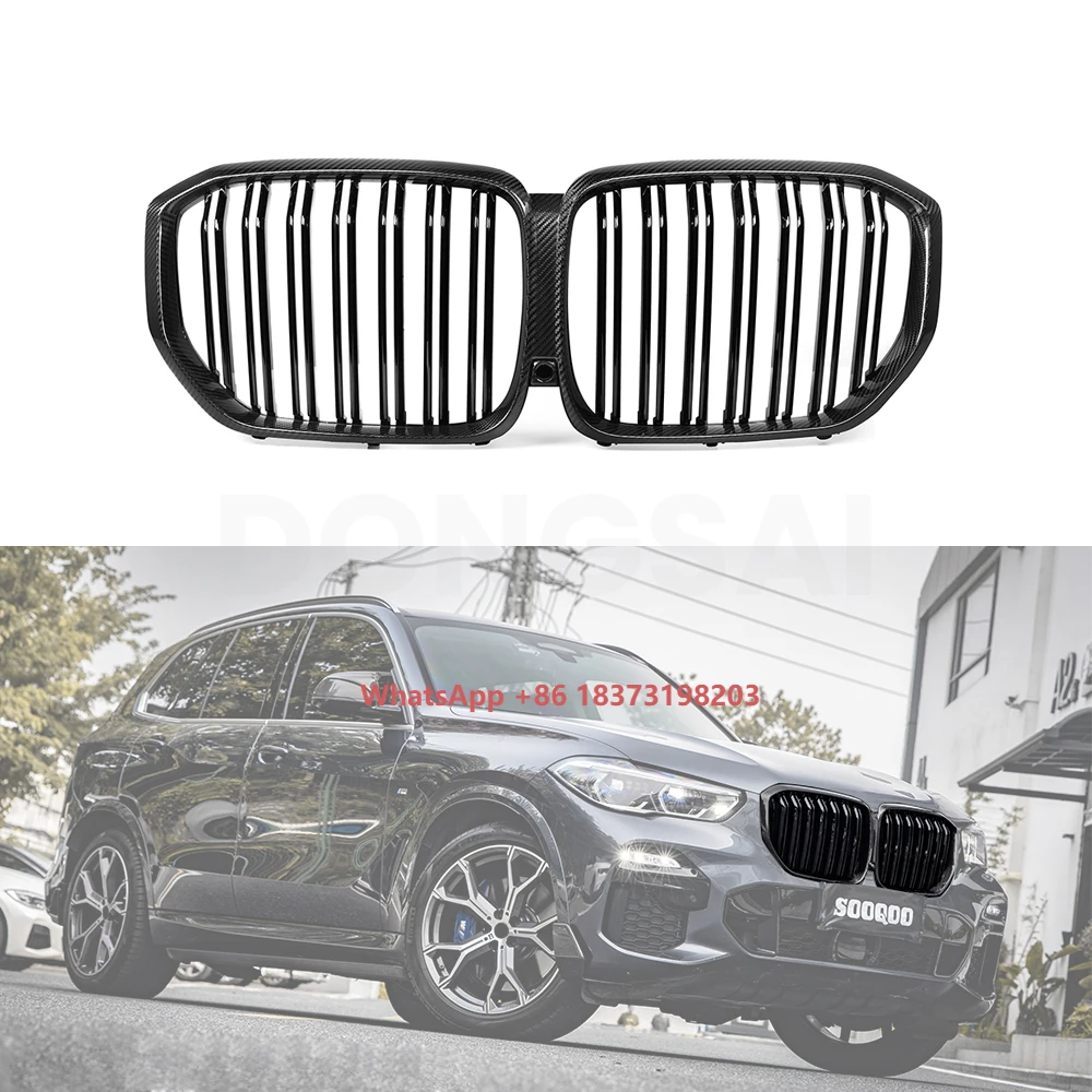 

Dry Carbon Fiber Double Slat Gloss Carbon Front Bumper Kidney Grille Mesh Grill for X5 G05 X5M F95 Pre-Facelift 2020-2023