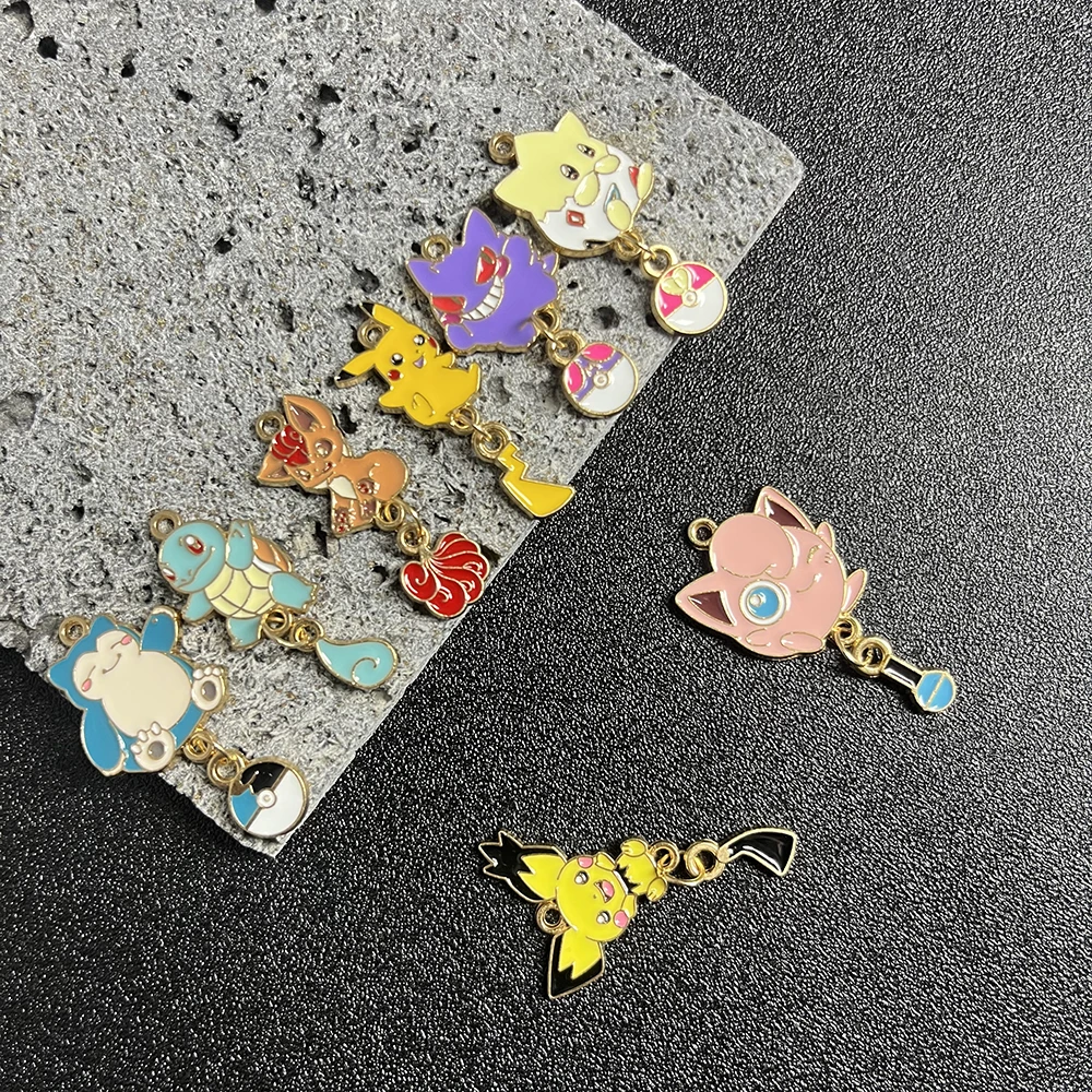 8 pièces Pokemon Pikachu Gengar dessin animé breloques émail alliage métal bijoux accessoires Kit pour collier boucles d'oreilles porte-clés bricolage