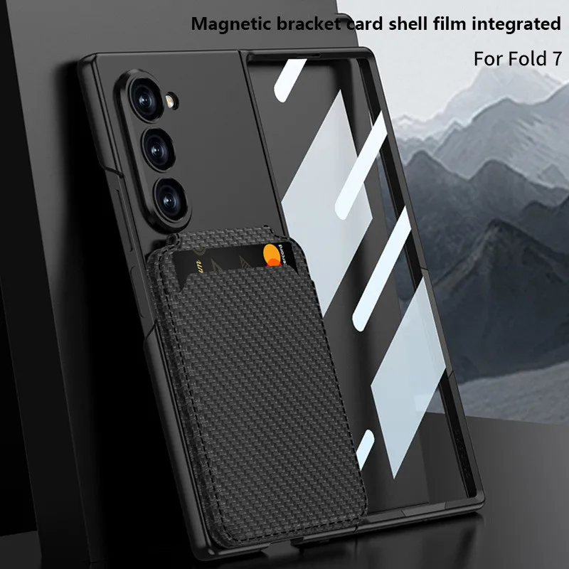 

Magnetic Phone Case For Samsung Galaxy Z Fold 7 Fold7 Detachable Card Holder Bracket Protective Cover With Tempered Film
