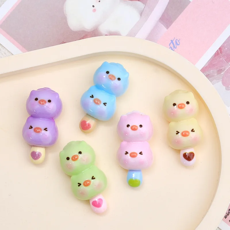 100pcs Cute Little Pig Ice Cream Flatback Resin Crafts For Deco DIY Scrapbook Embellishment Sweets Figurines Miniatures