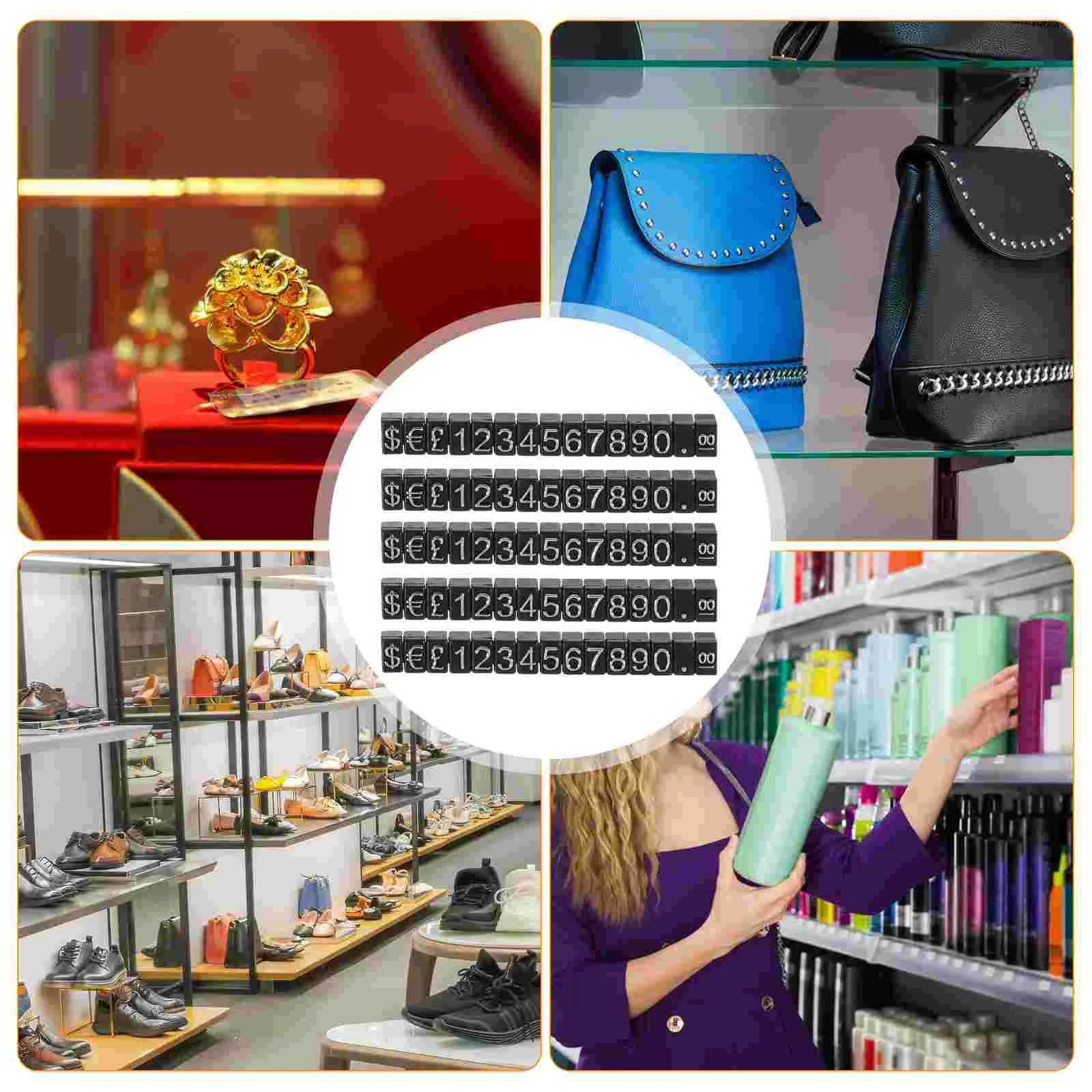 10 Sets Price Label Display Blocks Cube Jewelry Tags Silver Characters Adjustable