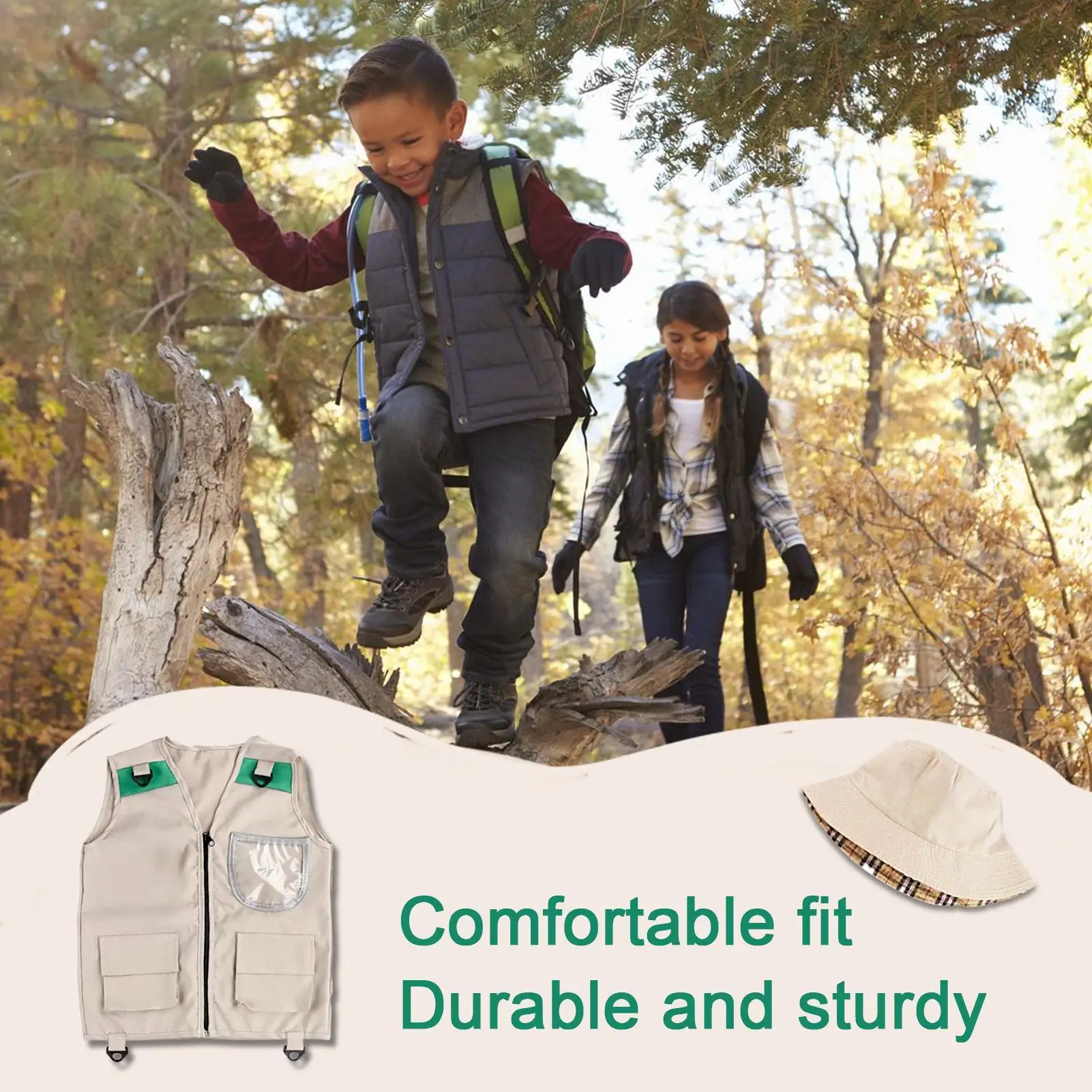 어린이 낚시 조끼 공원 관리인 의상 (포켓 & 걸이 고리 포함) 역할놀이 동물원 관리인 의상 어린이 모험 낚시 조끼