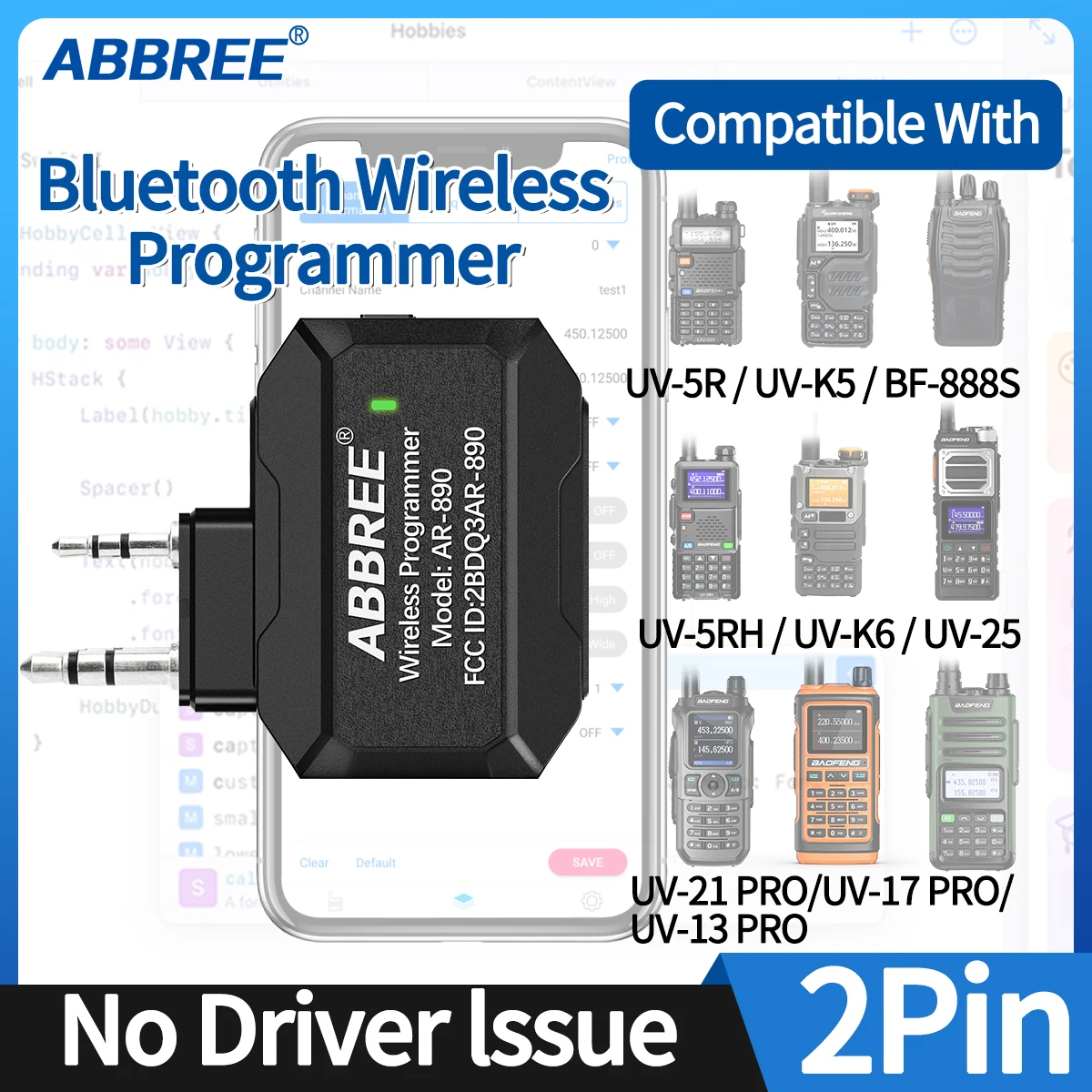 ABBREE Bluetooth Wireless Programmer for Walkie Talkie Plug & Play No Driver Issue Phone for UV5R BF888S Quansheng UVK5