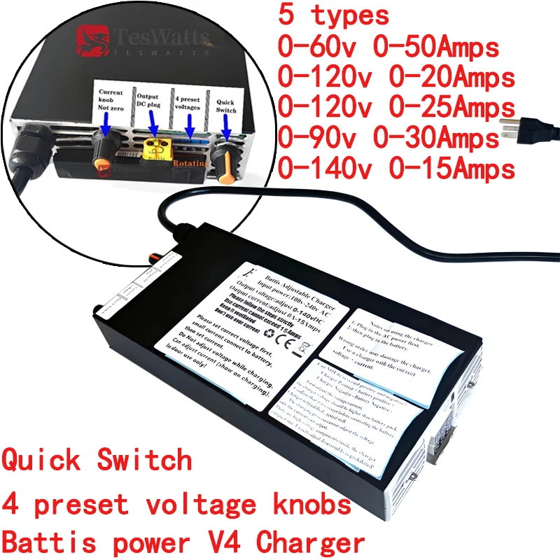 Battis V4 충전기, 4 프리셋 전압, 빠른 스위치, 90v, 120v, 0- 20A, 15A, 140v, 126v, 134v, 조정 LTO 전원 공급 장치 XT60