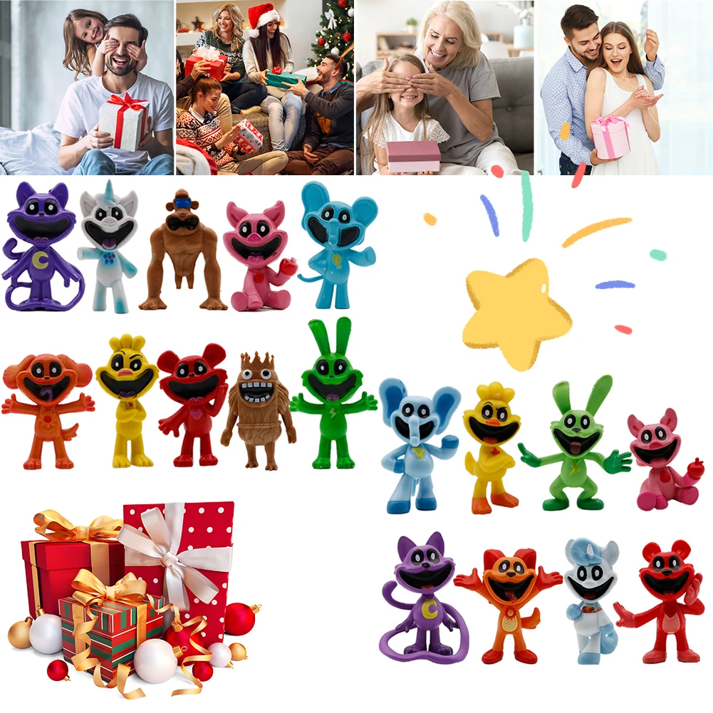 

8/10Pcs Smiling Critters Toy Mini Figures Set Cartoon Small Cute Figurine Cake Topper Figurines for Birthday Christmas Gifts