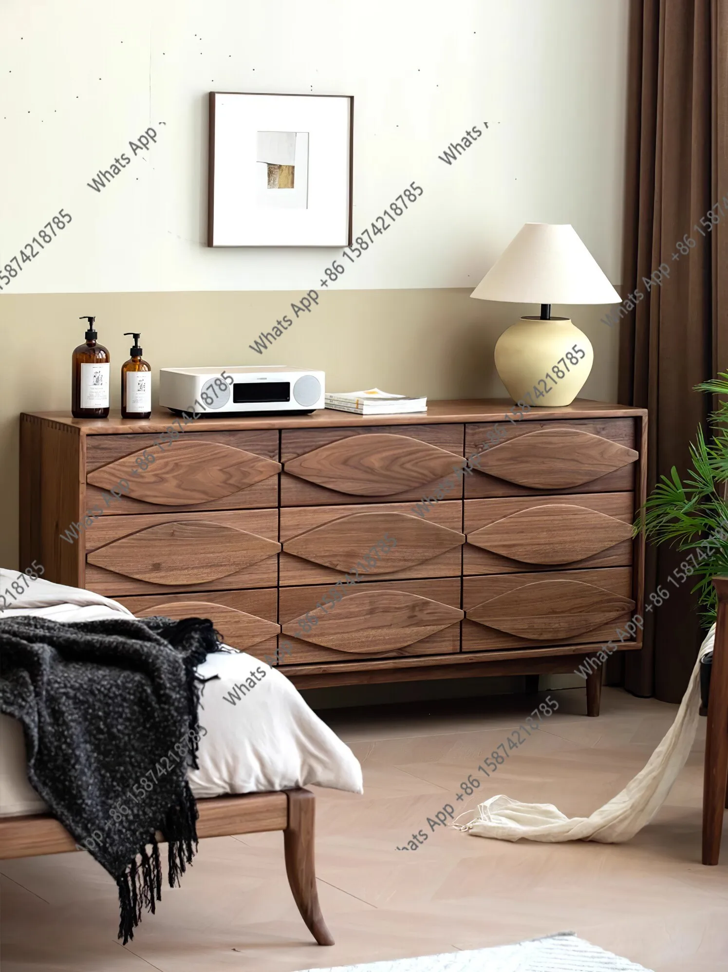 North American black walnut 9 chest cabinet Japanese style living room storage drawer cabinet all solid wood simple