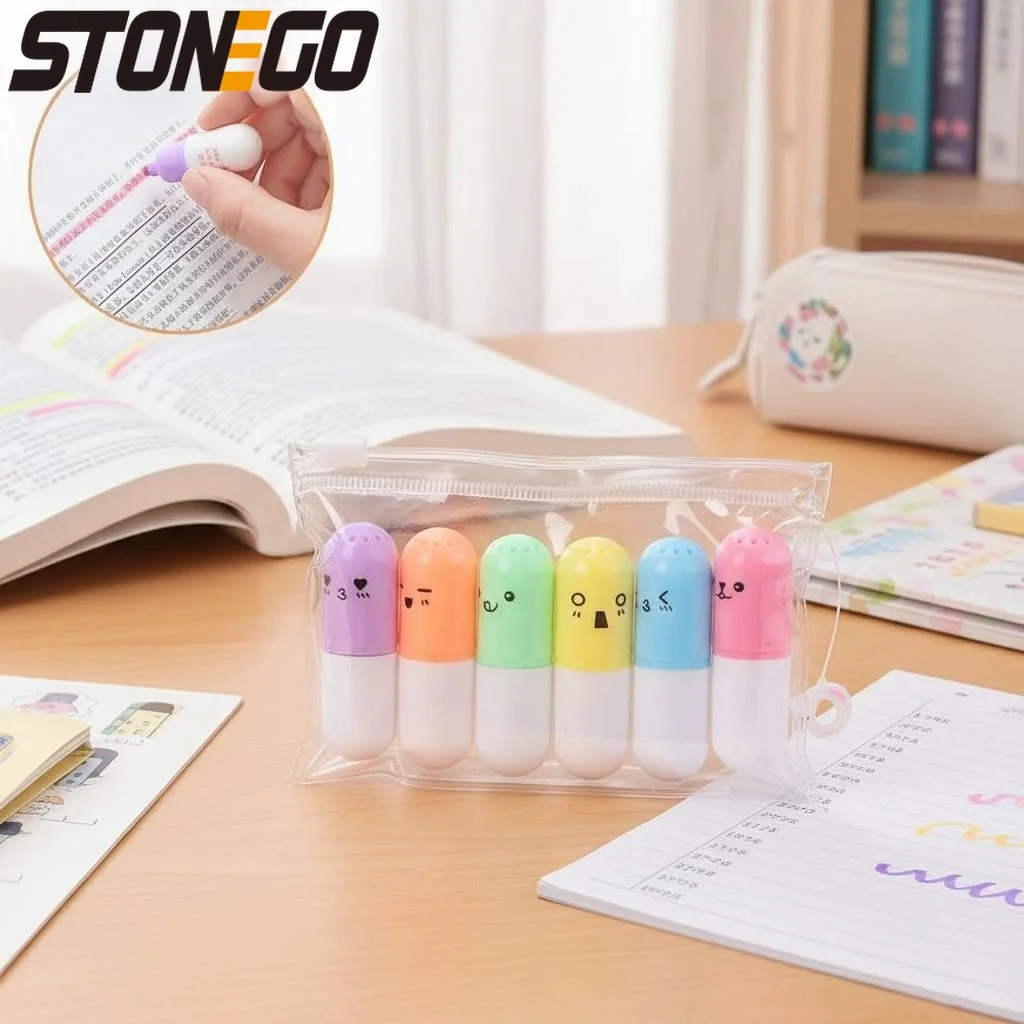 

Набор миниатюрных милых маркеров-хайлайтеров, 6 шт., цветные ручки, школьные и офисные канцелярские принадлежности