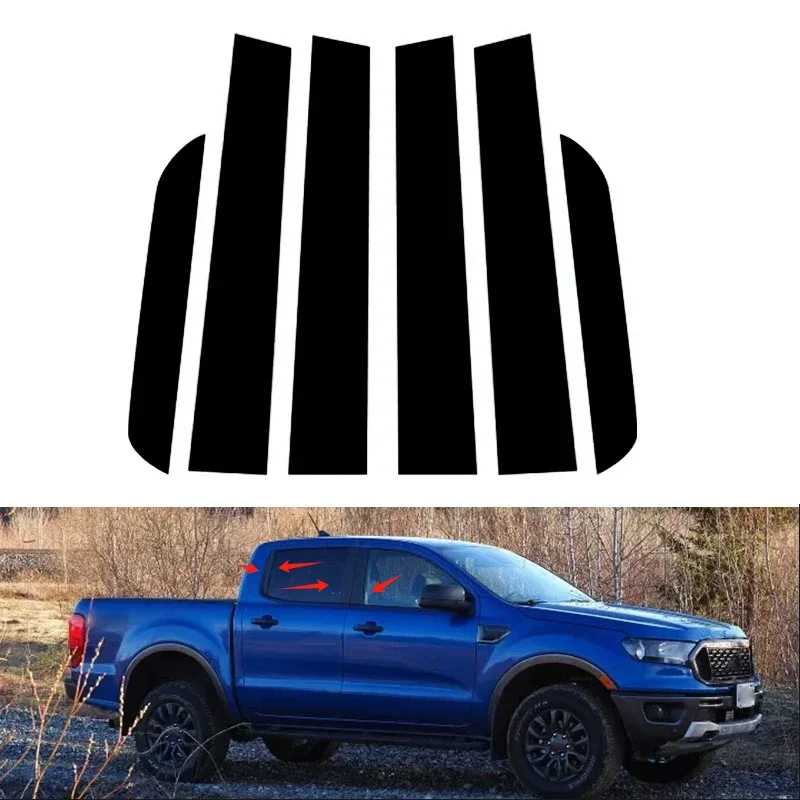 

Glossy Black Car Door Window Pillar Posts Molding Cover Trim Kit Stickers Decal For Ford Ranger 2015 -2025 Auto Accessories 6Pcs